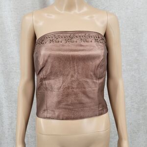 David Benjamin Leather Corset Tube Strapless Top Beading Metallic Bronze Copper